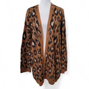 Witty Fox Size 3X Brown Black Cream Animal Print (Leopard/Cheetah) Open Cardigan